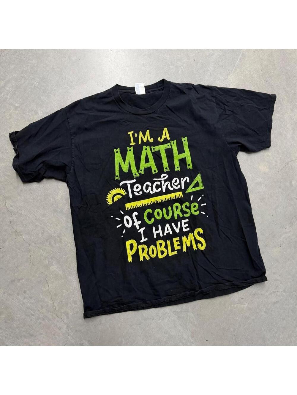 2000's Funny Adult Math Teacher Spellout Black Tee Sized XL
